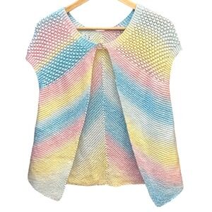 Vintage Handmade Knit Vest Pastel Rainbow Festival Boho Pride Coachella Kawaii